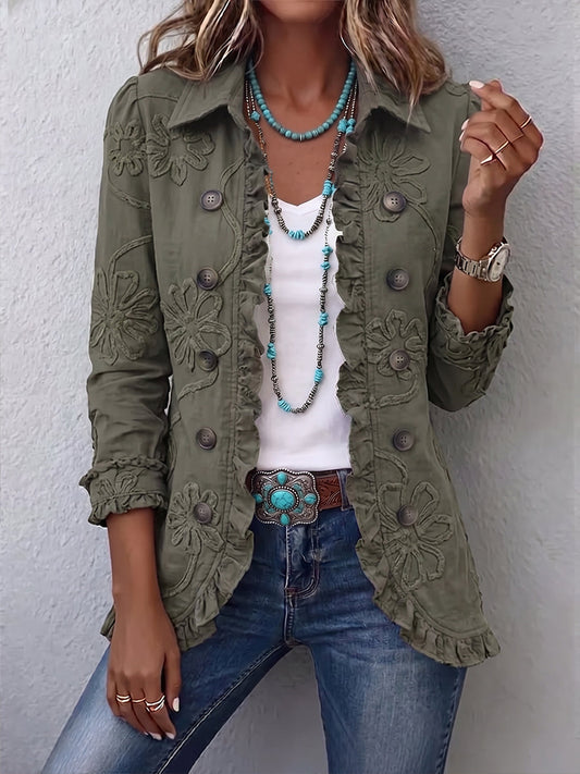 Frida | Chamarra Utilitaria Bordada con Flores Bohemias